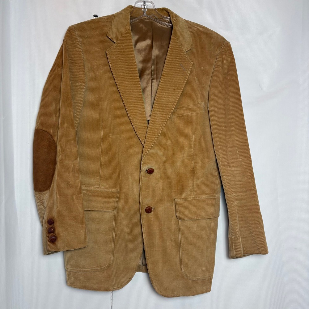 Vintage American Craftsmen Tan Corduroy Blazer Coat Mens Size 40R Elbow Patches